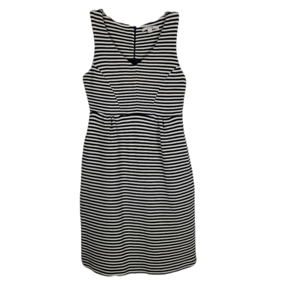 Boden Ponte Knit Dress Structured Pockets V Neck Cotton Blend Stripes Size 8 L - Picture 1 of 10